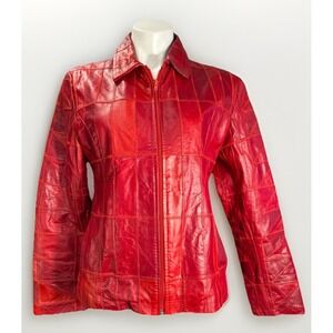 Vintage‎ Red Leather Patchwork Jacket Women's Size XXL